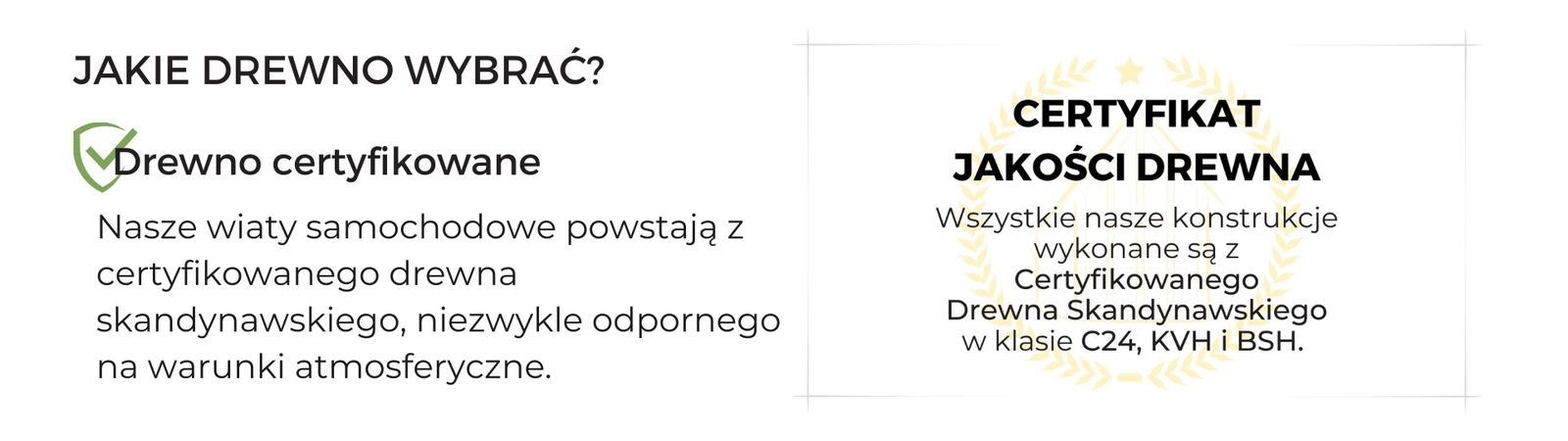 Certyfikowane drewno skandynawskie jako trwały materiał do budowy wiat samochodowych i innych konstrukcji drewnianych.